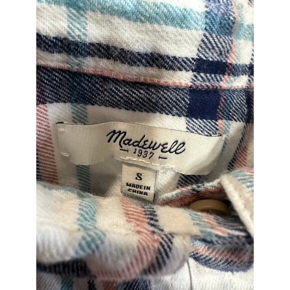 Madewell Women Small Long Sleeve 3/4 Button Up Plaid Flannel Shirt Pockets Fall - Picture 3 of 10